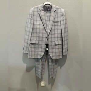 Men’s two piece suit -  blazer and slim straight pants - lightweight wool fabric